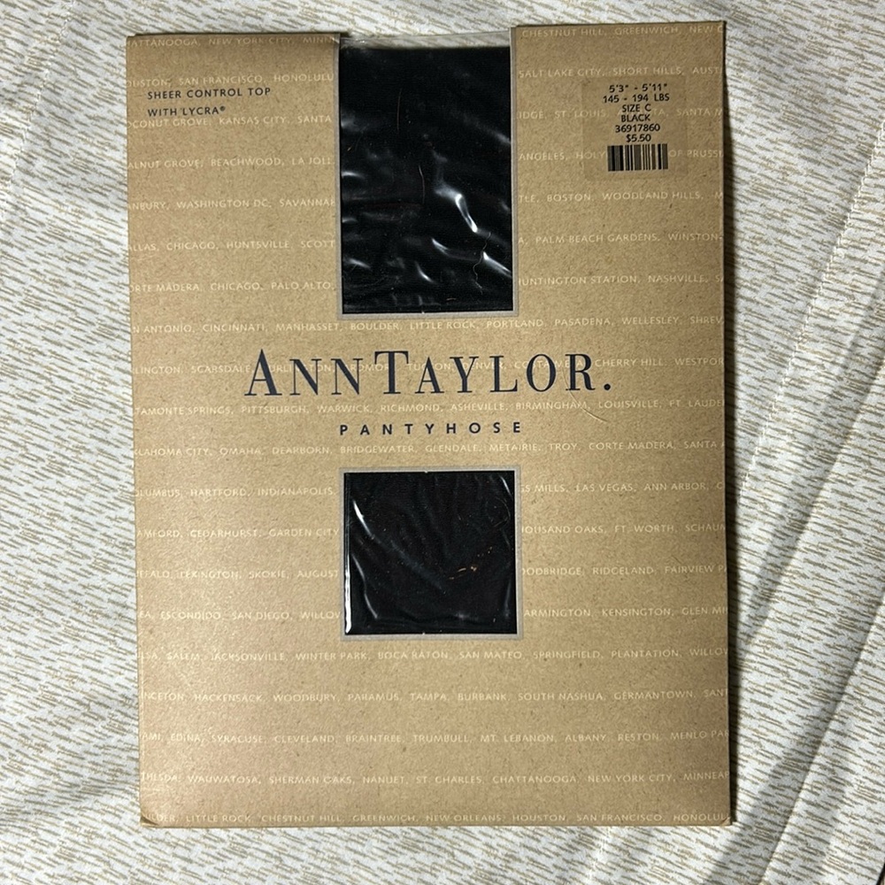 ANN TAYLOR Sheer Control Top Pantyhose Vintage Nylon Lycra BLACK size C